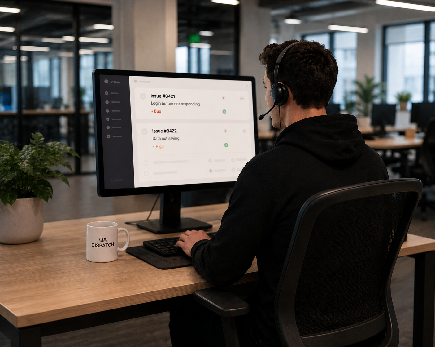 QA Dispatch operator reviewing a product testing workflow